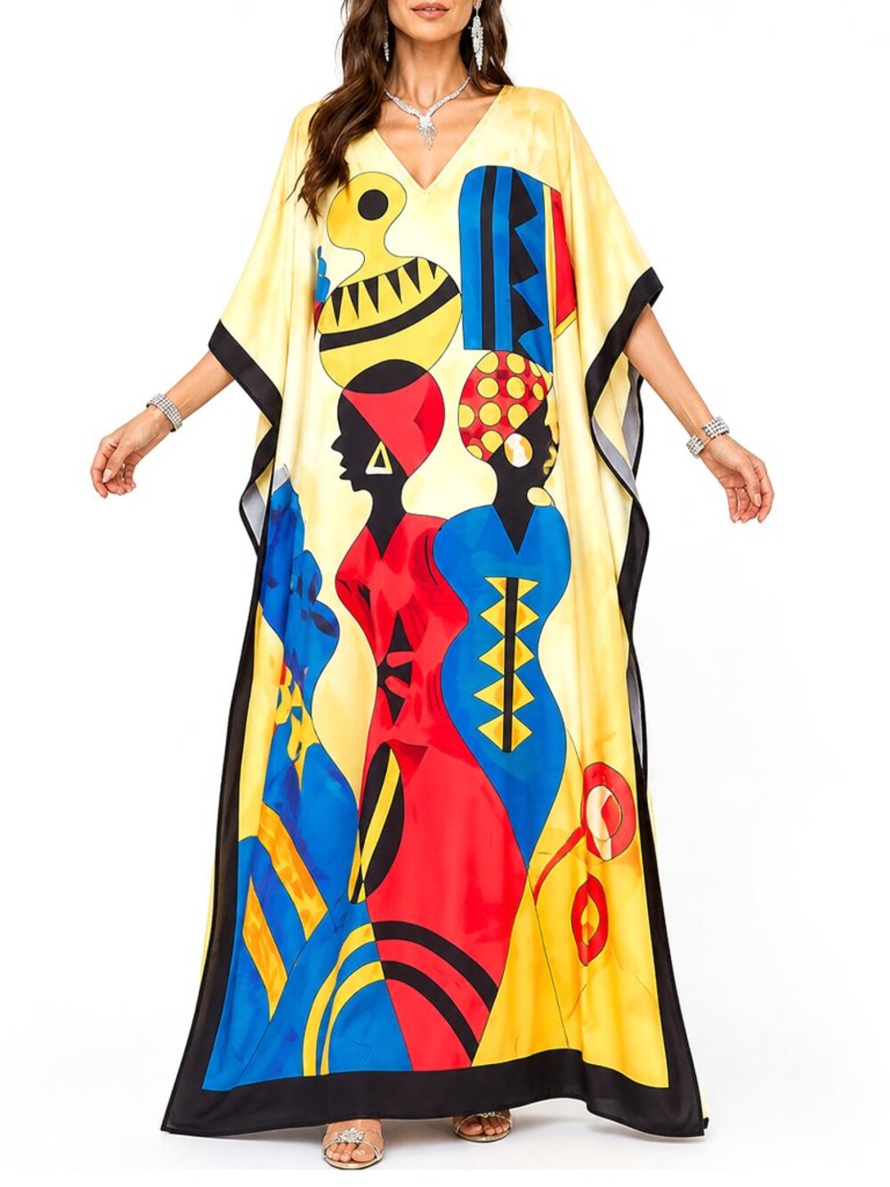 Women Caftan Dress Plus Size Lady Tribal Print Maxi Dresses for Party Wear